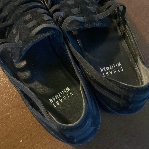 Stuart Weitzman Woven Flat Black Loafers, Slip-on Suede Mules, US 6.5/EU 37 - Picture 5 of 7